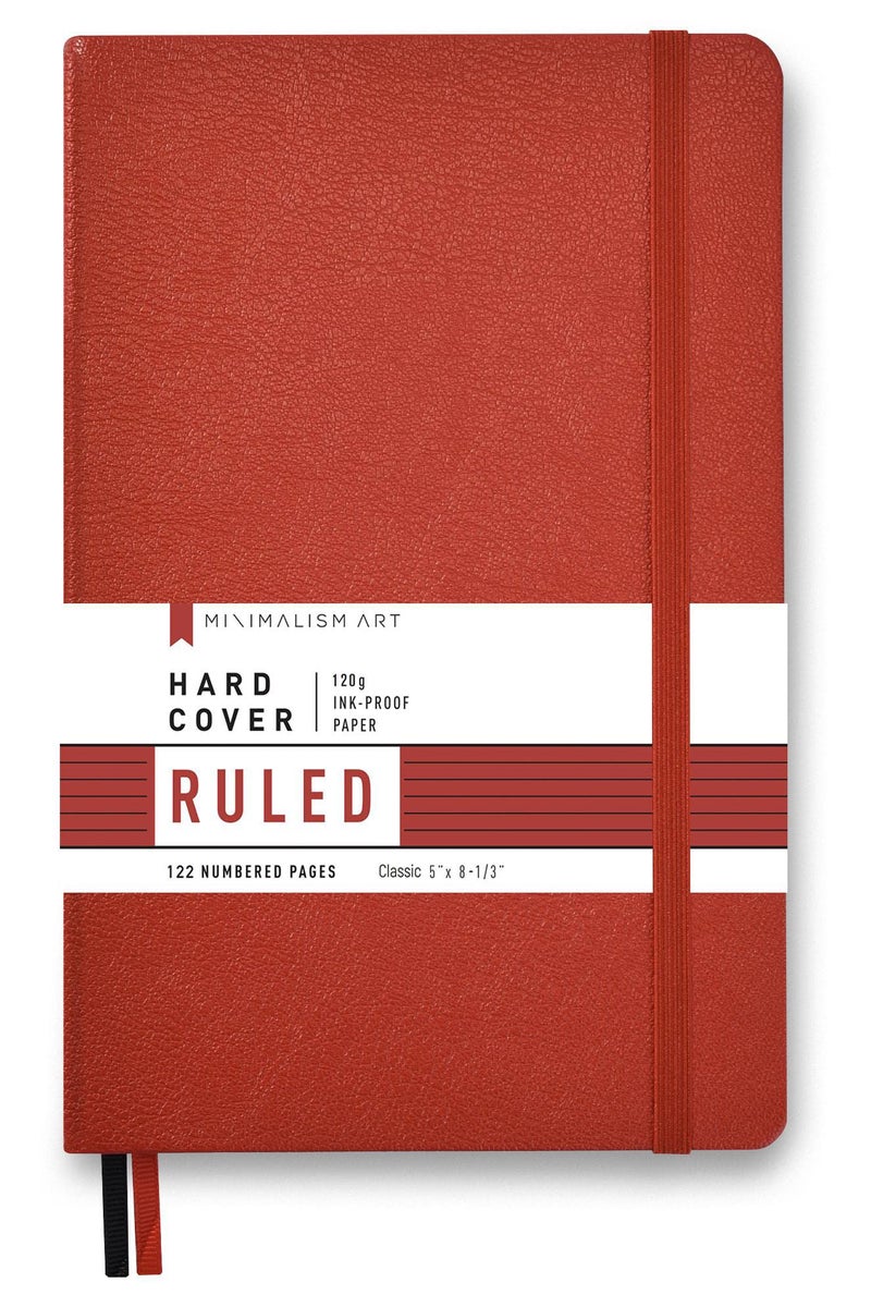 Minimalism Art, Premium Hard Cover Notebook Journal, Classic 5" x 8.3", 122â€…Numberedâ€…Pages, Gussetedâ€…Pocket, Ribbon Bookmark, Extra Thick Ink-Proofâ€…Paperâ€…120gsm, San Francisco (Ruled, Red) - Image 1